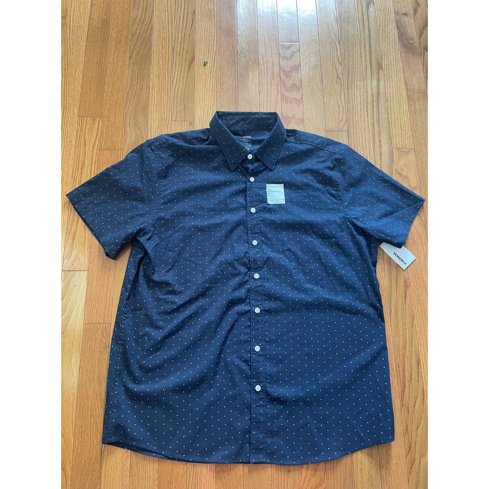 Sonoma Goods For Life Mens XL Performance Shirt Navy Blue Diamond Print NWT